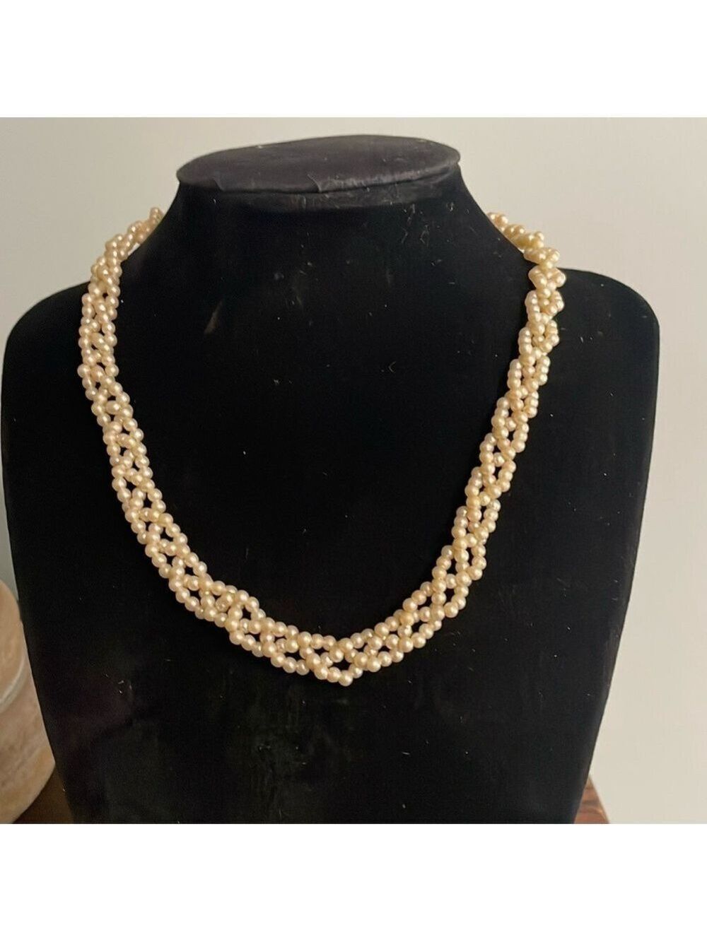 Vintage braided 3 strand faux pearl necklace